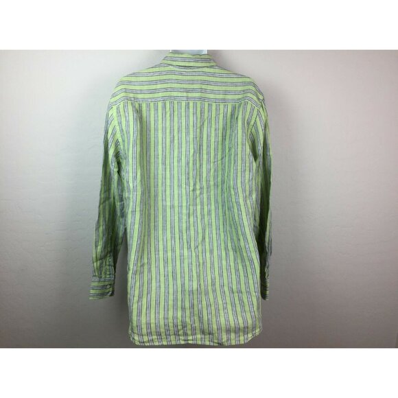 Express Mens Irish Linen Green Blue Striped Button-Up Shirt Size Large - Picture 3 of 6